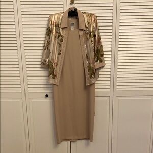 R&M Richards Beige Dress with Floral Jacket